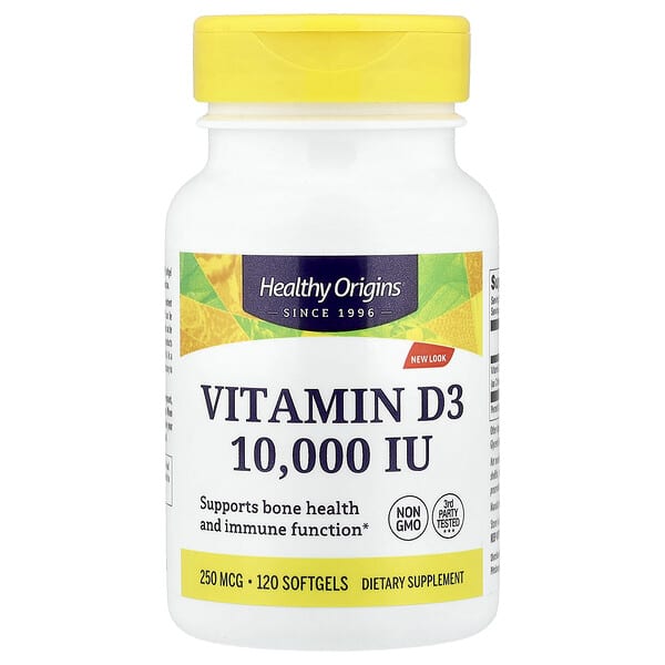 Healthy Origins, Vitamin D3, 250 mcg (10,000 IU), 120 Softgels — product photo 1