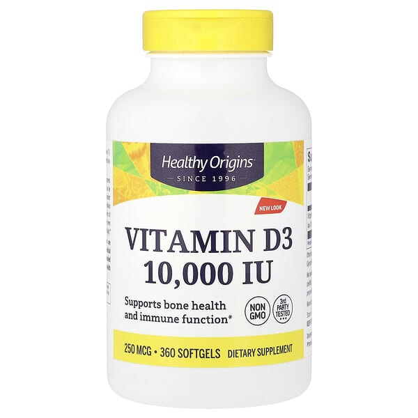 Healthy Origins, Vitamin D3, 250 mcg (10,000 IU), 360 Softgels — product photo 1