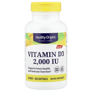 Healthy Origins, Vitamin D3, 50 mcg (2.000 IU), 360 Weichkapseln