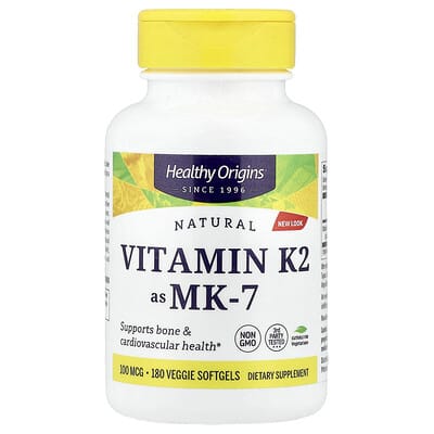 Healthy Origins, Natural, Vitamin K2 as MK-7, 100 mcg, 180 Veggie Soft gels