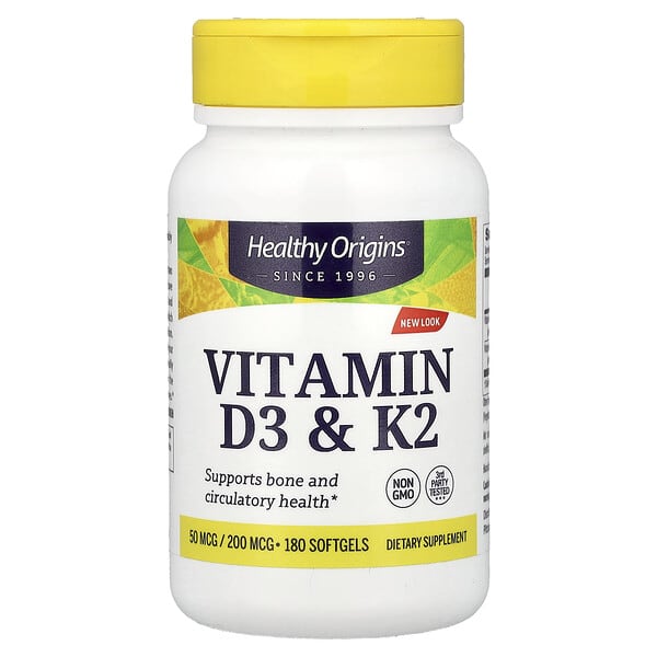 Healthy Origins, Vitamin D3 & K2, 180 Softgels — product photo 1