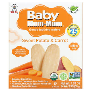 Hot Kid, Baby Mum-Mum, Gentle Teething Wafers, Sweet Potato & Carrot, 12 Packs, 2 Wafers Each