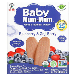 Hot Kid, Baby Mum-Mum, вафли для мягкого прорезывания зубов, голубика и ягоды годжи, 24 шт., 50 г (1,76 унции)