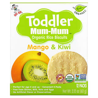 Hot Kid, Toddler Mum-Mum, Organic Rice Biscuits, Age 2 and Up, Mango & Kiwi, 12 Packs, 2 Biscuits Each