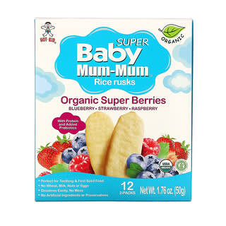 Hot Kid, Baby Mum-Mum, Galletas de arroz, Superbayas orgánicas, 12 paquetes de 2, 50 g (1,76 oz) cada uno