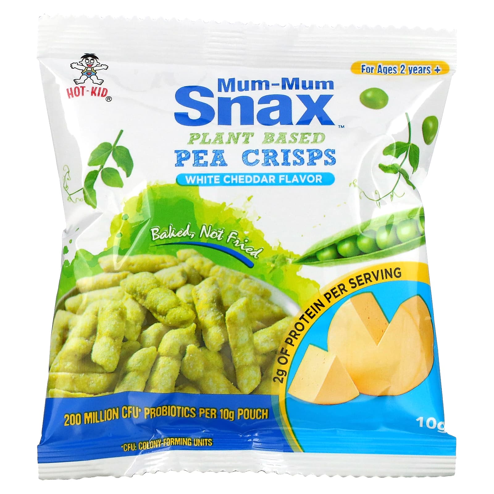 Hot Kid, MumMum Snax, Baked Pea Crisps, Ages 2 Years+, White Cheddar, 5 Pouches, 10 g Each