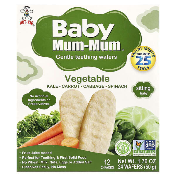 Hot Kid, Baby Mum-Mum®, 부드러운 치아 발육 웨이퍼, 식물성, 12팩, 웨이퍼 2개