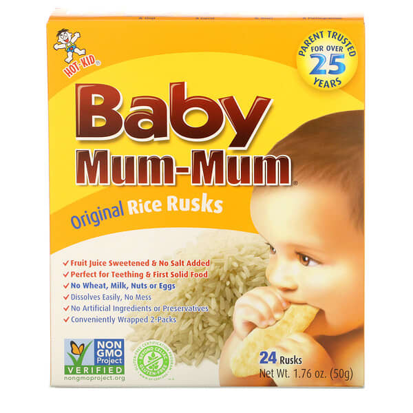 Hot Kid‏, Baby Mum-Mum, צנימים ממקור אורז לתינוק, 24 צנימים, 50 גרם (1.76 אונקיות)