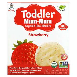 Hot Kid, Toddler Mum-Mum, органическое рисовое печенье, для детей от 18 месяцев, со вкусом клубники, 12 пачек, по 2 шт.