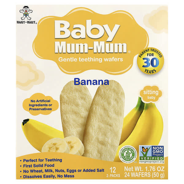 Hot Kid, Baby Mum-Mum, Gentle Teething Wafers, 바나나, 12팩, 각 2개입