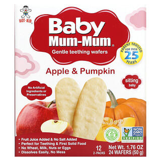 Hot Kid, Baby Mum-Mum ، رقائق ويفر التسنين اللطيفة ، بنكهة التفاح واليقطين ، 12 كيسًا ، 2 قطعة ويفر بكل منها