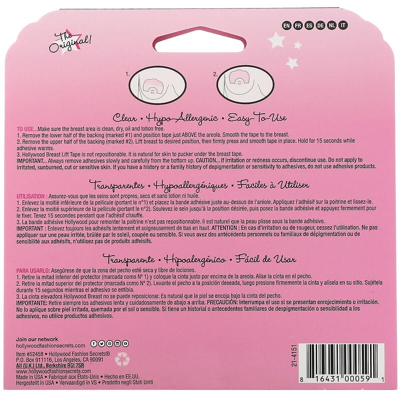  Hollywood Fashion Secrets Breast Lift Tape (Clear), 1-Pack :  Clothing, Shoes & Jewelry