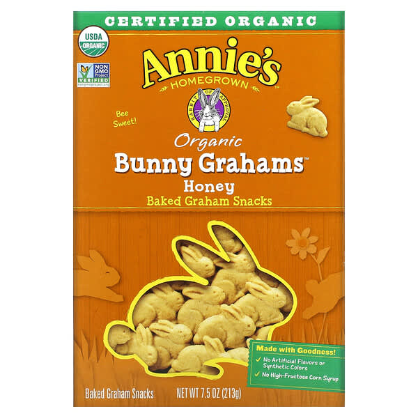 Annie's Homegrown, Bocadillos orgánicos horneados con forma de conejito, Miel, 213 g (7,5 oz)