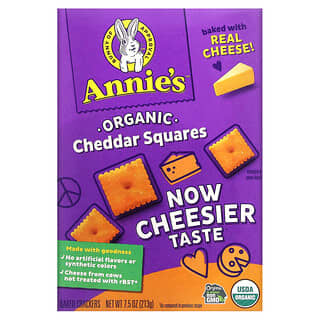 Annie's Homegrown, Cuadrados de queso cheddar orgánico, Galletas saladas horneadas, 213 g (7,5 oz)