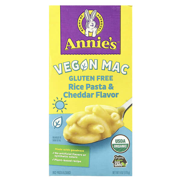 Annie's Homegrown, Macarrones veganos, Pasta de arroz y queso cheddar, 170 g (6 oz)