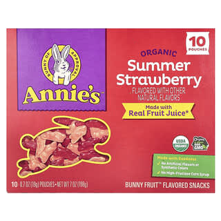 Annie's Homegrown, Lanches Orgânicos Bunny Fruit™, Morango de Verão, 10 Sachês, 19 g (0,7 oz) Cada