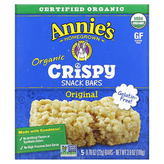 Annie's Homegrown, 有機，鬆脆零食棒，原味，5 根，每根 0.78 盎司（22 克）
