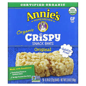 Annie's Homegrown, Organic, Crispy Snack Bars, Original, 5 Bars, 0.78 oz (22 g) Each