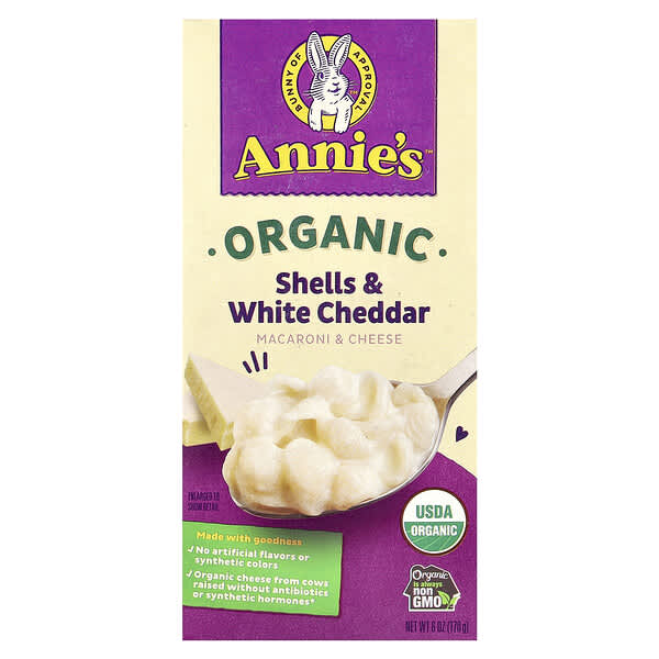 Annie's Homegrown, Økologisk makaroni og ost, skaller og hvid cheddar, 170 g