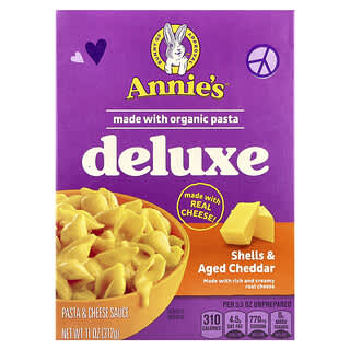 Annie's Homegrown, Deluxe bogat și cremos, sos pentru paste și brânză, coji și cheddar învechit, 11 oz (312 g)