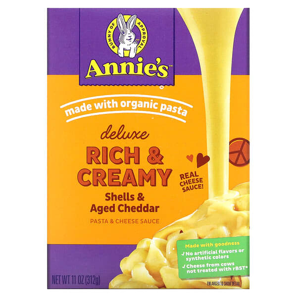 Annie's Homegrown, Deluxe Rich & Creamy, Pasta & Cheese Sauce, Shells & Aged Cheddar, 11 oz (312 g)