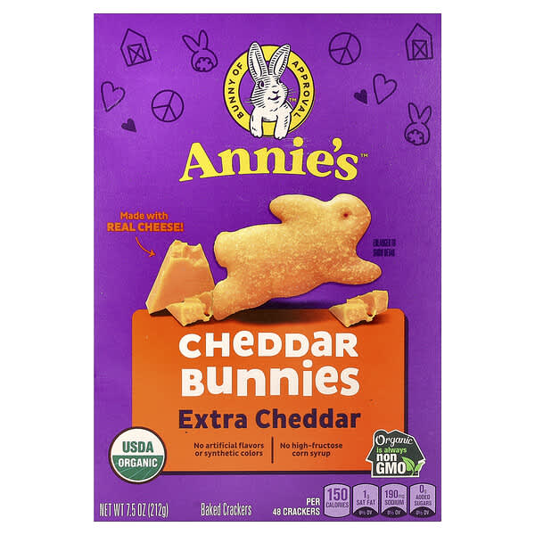 Annie's Homegrown, Ekologiska cheddarkaniner, extra cheddar, 212 g