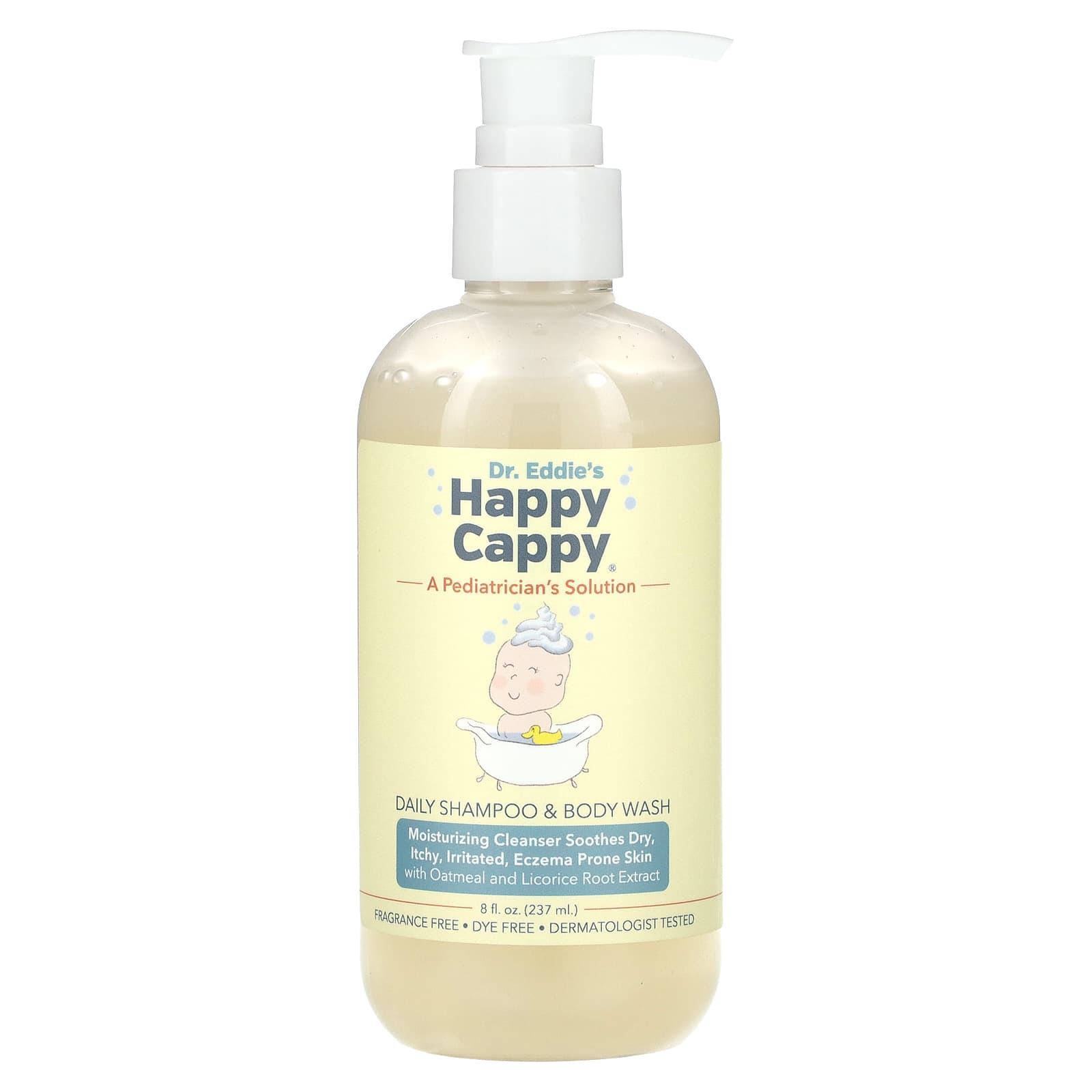 Happy Cappy, Daily Shampoo & Body Wash, Fragrance Free, 8 fl oz (237 ml)