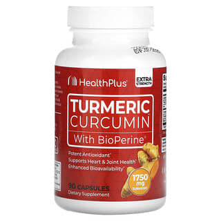 Health Plus, Curcumine de curcuma avec BioPerine, Extrapuissant, 90 capsules