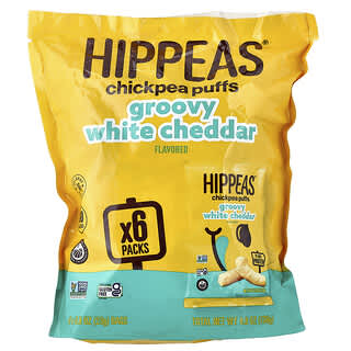 Hippeas, Chickpea Puffs, Groovy White Cheddar, 6 Bags, 0.8 oz (23 g) Each