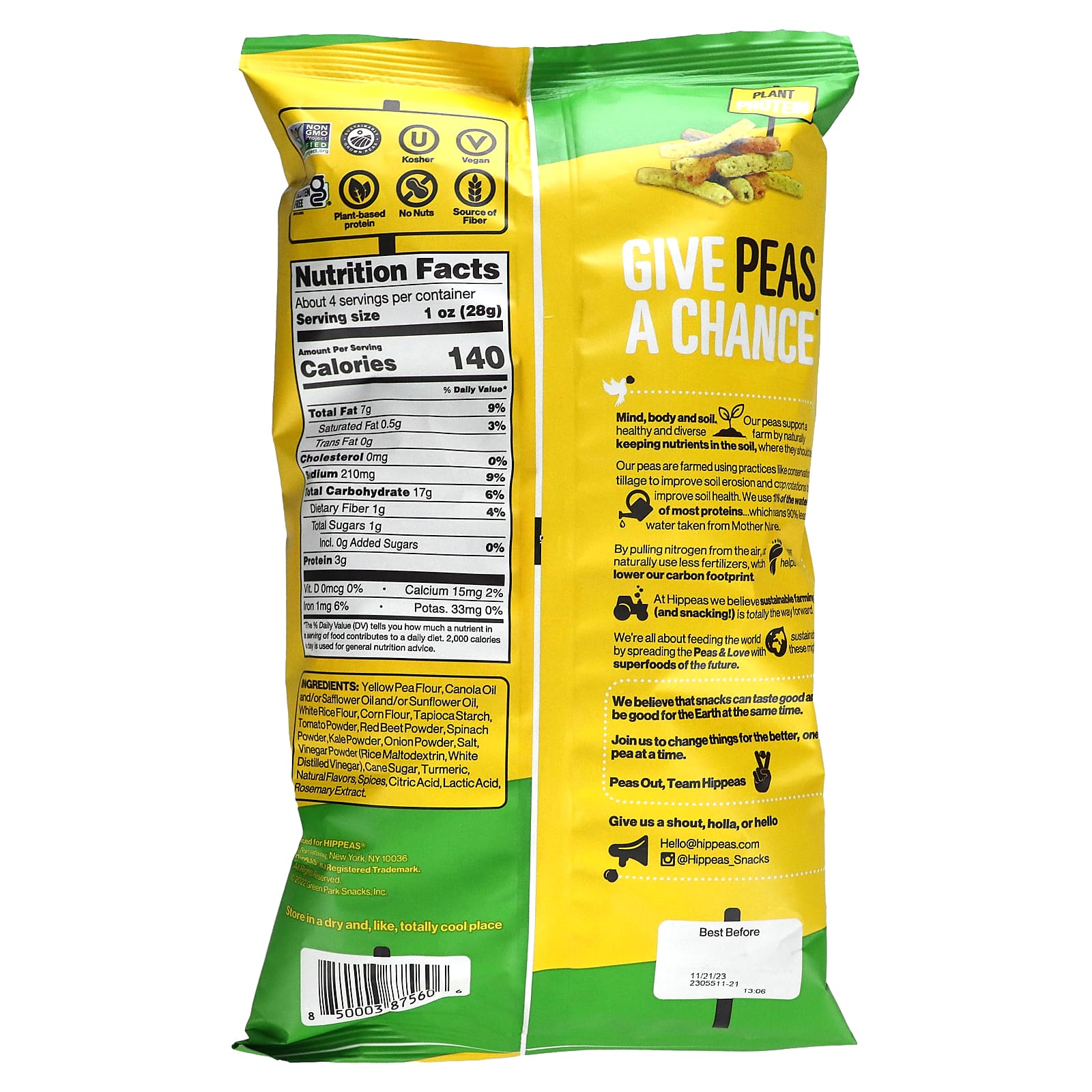 Hippeas, Veggie Straws, Sour Cream & Onion, 3.75 oz (106 g)