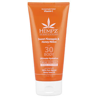 Hempz, Cremă solară pentru corp pe bază de plante, SPF 30, ananas dulce și pepene galben, 6 fl oz (177 ml)