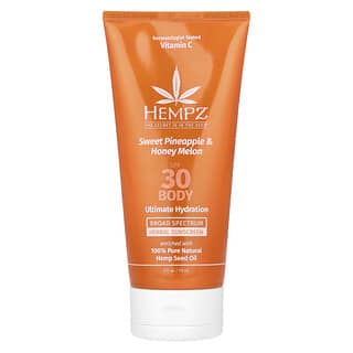 Hempz, Herbal Body Sunscreen, pflanzlicher Sonnenschutz für den Körper, LSF 30, Süße Ananas und Honigmelone, 177 ml (6 fl. oz.)