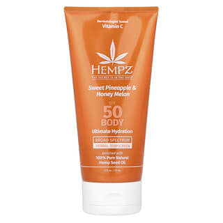 Hempz, Herbal Body Sunscreen, pflanzlicher Sonnenschutz für den Körper, LSF 50, Süße Ananas und Honigmelone, 177 ml (6 fl. oz.)