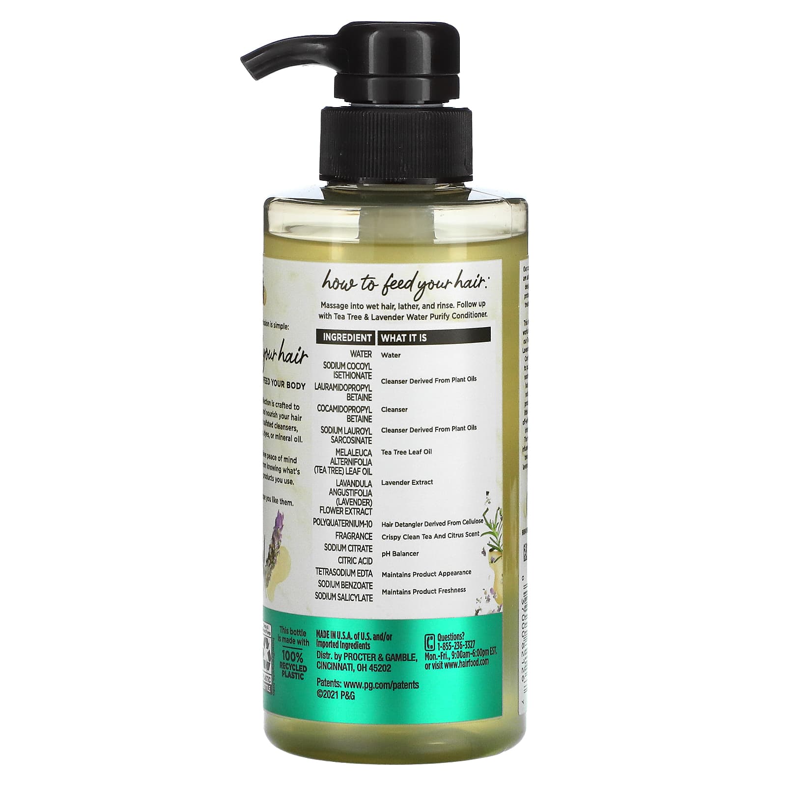 Hair Food, Purify Shampoo, Tea Tree & Lavender Water, 10.1 fl oz (300 ...