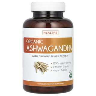 Healths Harmony, Ashwagandha Orgânica, 1.350 mg, 120 Comprimidos (675 mg por Comprimido)