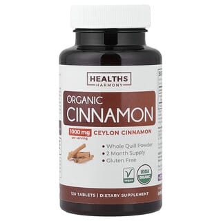 Healths Harmony, Organiczny cynamon cejloński, 120 tabletek (500 mg na tabletkę)