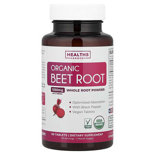 Healths Harmony, Organic Beet Root with Black Pepper, 60 Tablets