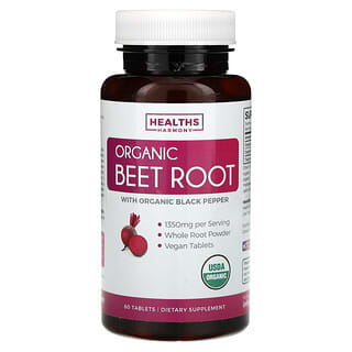 Healths Harmony, Organic Beet Root With Organic Black Pepper, 60 Tablets