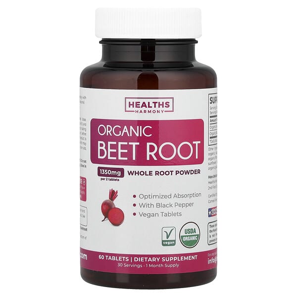 Healths Harmony, Organic Beet Root with Black Pepper, 60 Tablets — product photo 1
