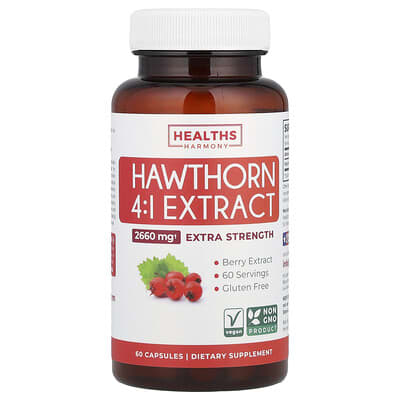 Healths Harmony, Hawthorn 4:1 Extract, 665 mg, 60 Capsules