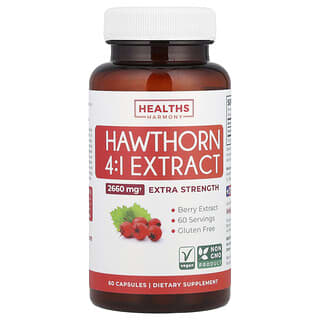 Healths Harmony, Hawthorn 4:1 Extract, Weißdorn-Extrakt 4:1, 2.660 mg, 60 Kapseln