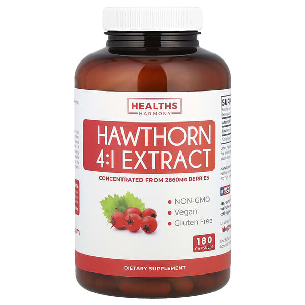 Healths Harmony, 산사나무 4:1 추출물, 665mg, 캡슐 180정