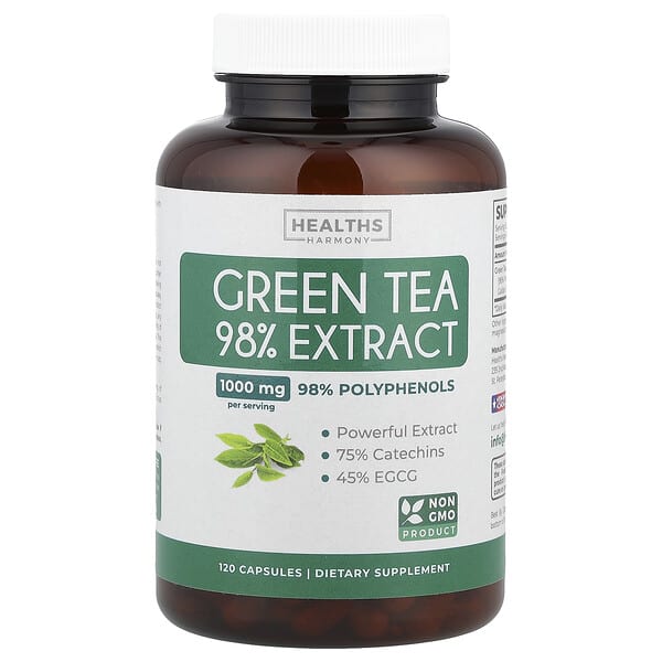 Healths Harmony, Green Tea 98% Extract, 120 Capsules (500 mg per Capsule)
