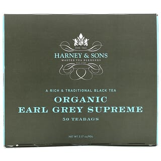 Harney & Sons, Un té negro rico y tradicional, Earl Grey supremo orgánico, 50 bolsitas de té, 90 g (3,17 oz)