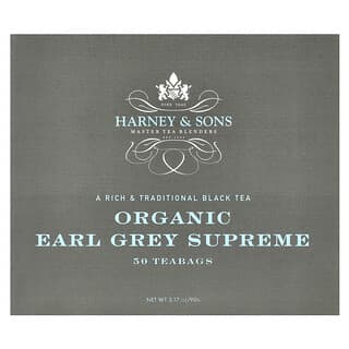 Harney & Sons, Té negro, Earl Grey supremo orgánico, 50 bolsitas de té, 90 g (3,17 oz)