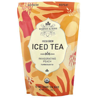 Harney & Sons, Thé glacé Fresh Brew, Thé noir, Pêche revigorante, 15 sachets de thé, 212 g