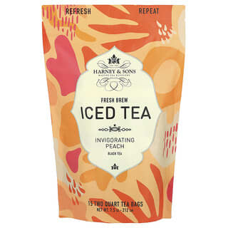 Harney & Sons, Fresh Brew Iced Tea, Invigorating Peach Black Tea, 15 Tea Bags, 7.5 oz (212 g)