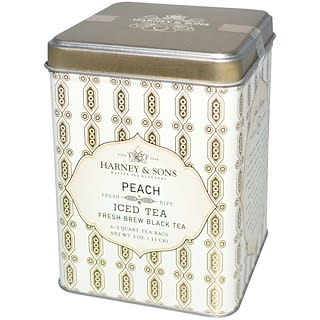 Harney & Sons, Peach Iced Tea, 6 - 2 Quart Tea Bags, 3 oz (.11 g)