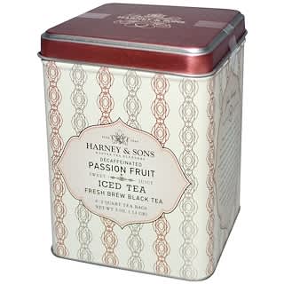 Harney & Sons, Iced Tea, Fresh Brew Black Tea, Passion Fruit, Decaffeinated, 6 - 2 Quart Tea Bags, 3 oz
