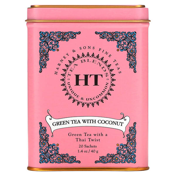 Harney & Sons, HT Tea Blend, Té verde con coco, 20 sobres de té, 40 g (1,4 oz)